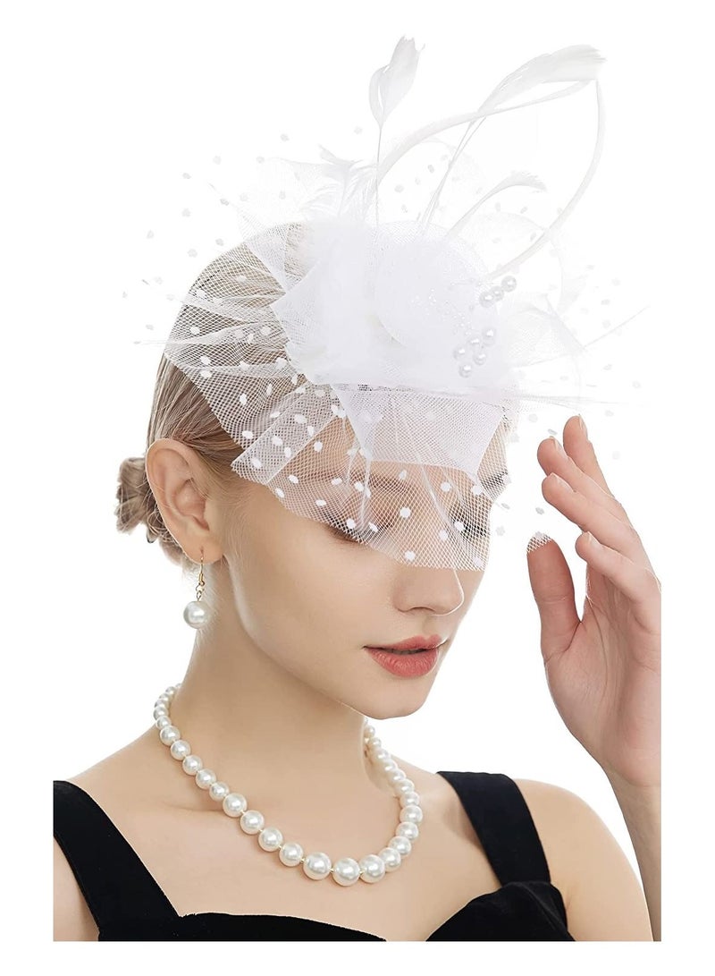 إسكدنيا Veil Headband with Hair Clip, Women Tea Party Hat Wedding Church, Feather Tiara Bridal Accessories Mesh Top Jockey Club Accessories, Women's Hats Prom - Image 1