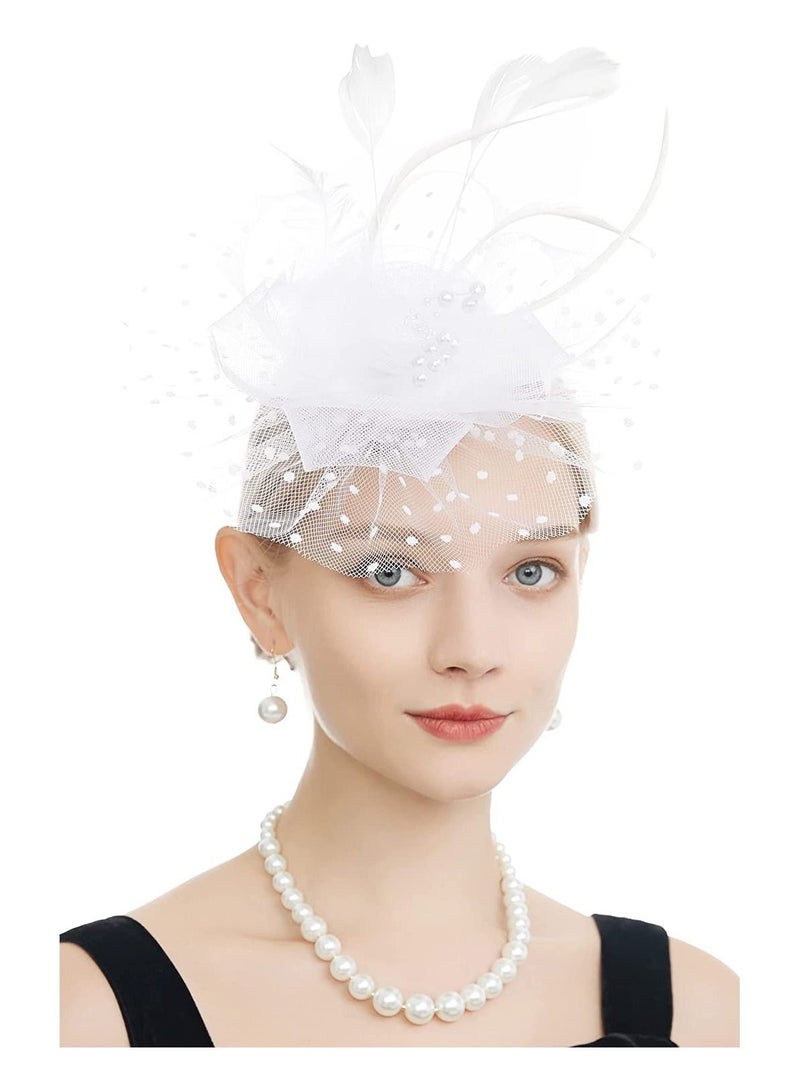 إسكدنيا Veil Headband with Hair Clip, Women Tea Party Hat Wedding Church, Feather Tiara Bridal Accessories Mesh Top Jockey Club Accessories, Women's Hats Prom - Image 2