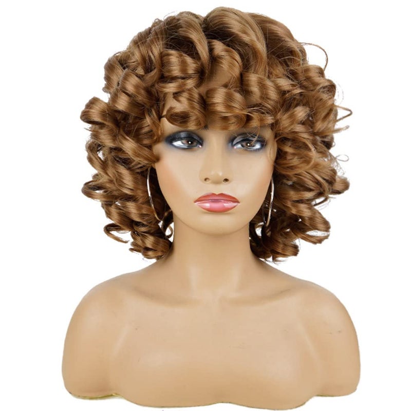 AIDUSA Afro Curly Wigs with Bangs Big Blonde Wigs for Black Women Light Brown Short Wigs for Women Synthetic Hair Natural Looking (#30 Honey Blonde) - Image 2