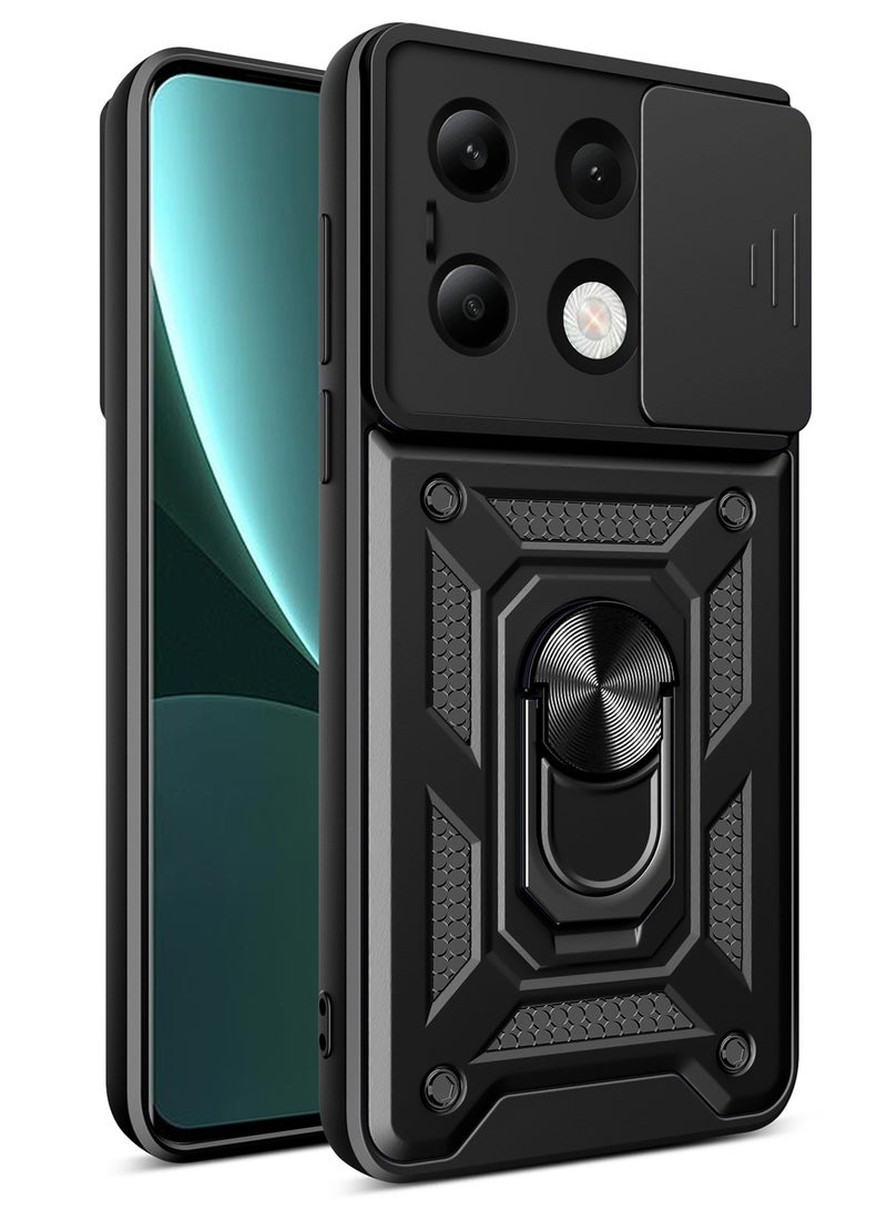 جراب حمايه ويندو مقاوم للصدمات وحمايه للكاميرا مزود بدبله معدنيه متوافق مع Redmi Note 13 Pro 4G / Poco M6 Pro 4G (اسود) - Image 1