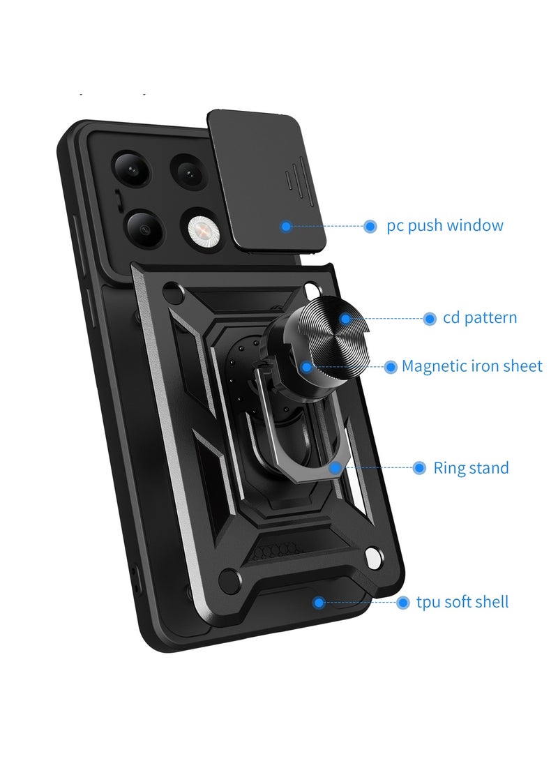 جراب حمايه ويندو مقاوم للصدمات وحمايه للكاميرا مزود بدبله معدنيه متوافق مع Redmi Note 13 Pro 4G / Poco M6 Pro 4G (اسود) - Image 2