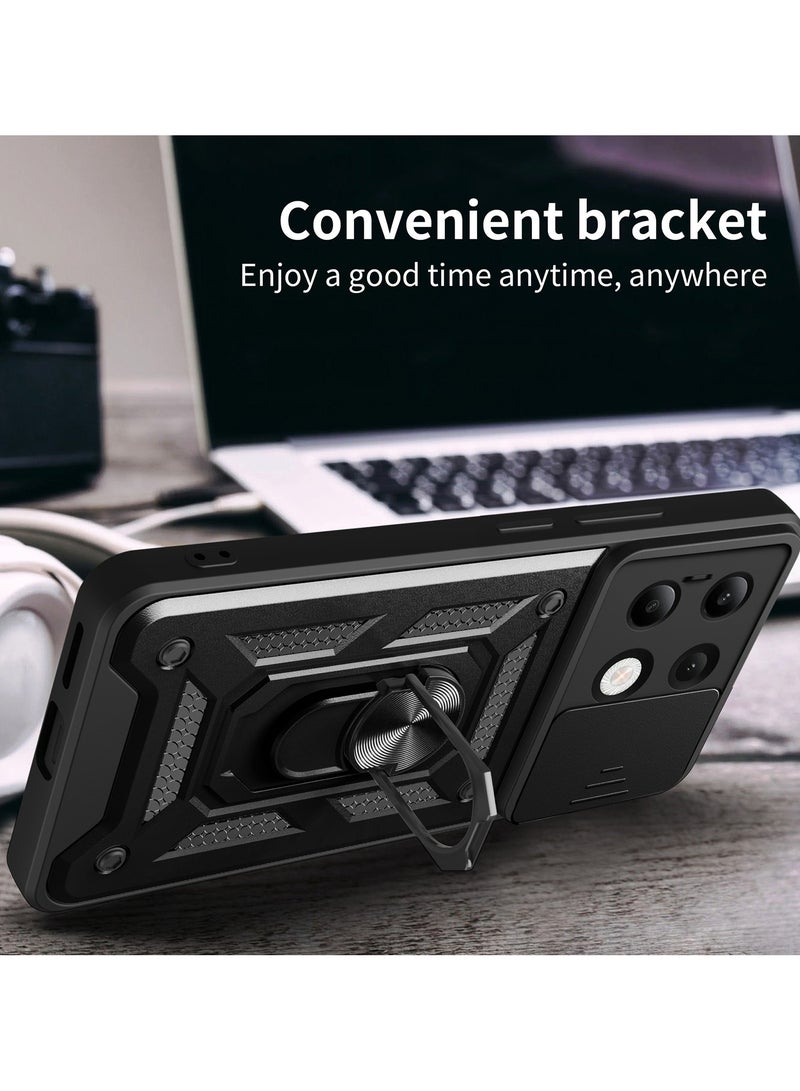 جراب حمايه ويندو مقاوم للصدمات وحمايه للكاميرا مزود بدبله معدنيه متوافق مع Redmi Note 13 Pro 4G / Poco M6 Pro 4G (اسود) - Image 5