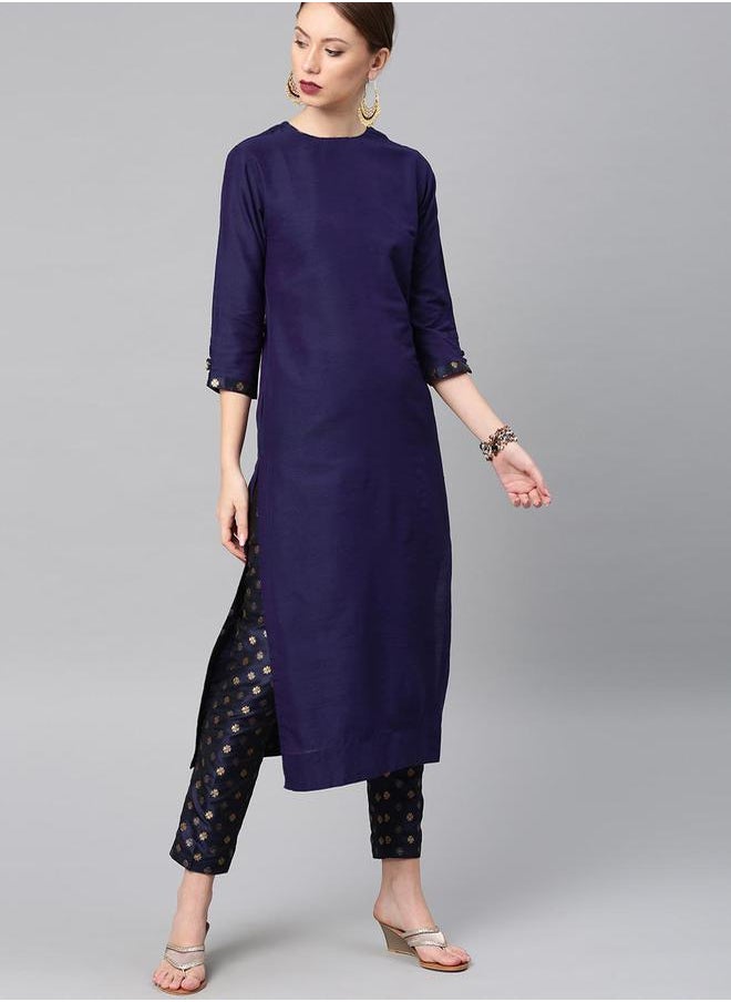 Vishudh 3/4 Sleeve Cotton Kurta & Trouser Co-Ords by Styli  - Image 1