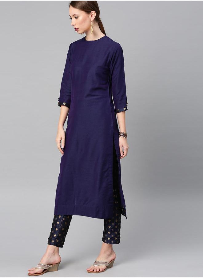 Vishudh 3/4 Sleeve Cotton Kurta & Trouser Co-Ords by Styli  - Image 3