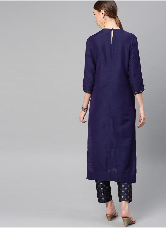 Vishudh 3/4 Sleeve Cotton Kurta & Trouser Co-Ords by Styli  - Image 2