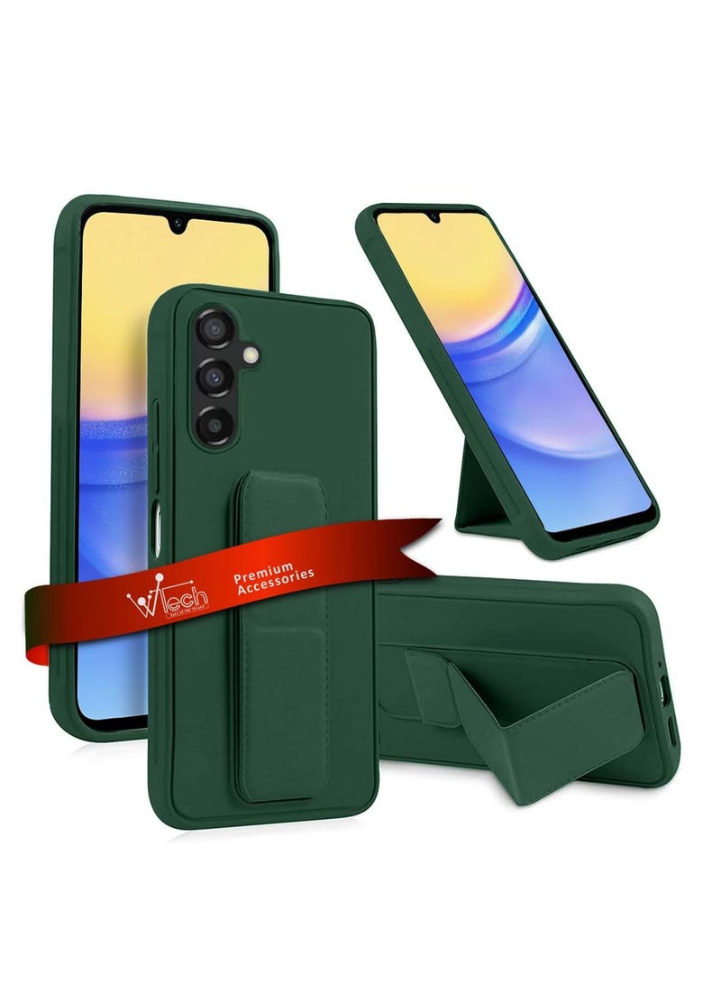 Wtech Samsung Galaxy A16 5G 2024 Hand Grip Foldable Magnetic Kickstand Wrist Strap Finger Grip With Built-In Iron Case Cover - Dark Green - Image 1