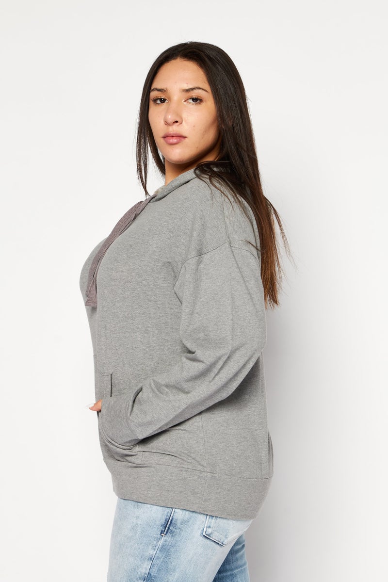 Felina Women Hooded Heather Sweatshirt, Dark Grey - Image 4