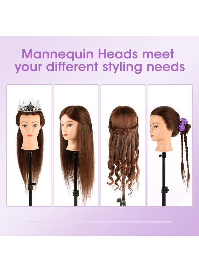 TopDirect Mannequin Head with 100% Human Hair,18'' Real Hair Cosmetology Mannequin Manikin Head Hair Styling Hairdressing Practice Training Doll Head with Clamp Holder and Tools (Dark Brown Blue Eyes) - Image 2