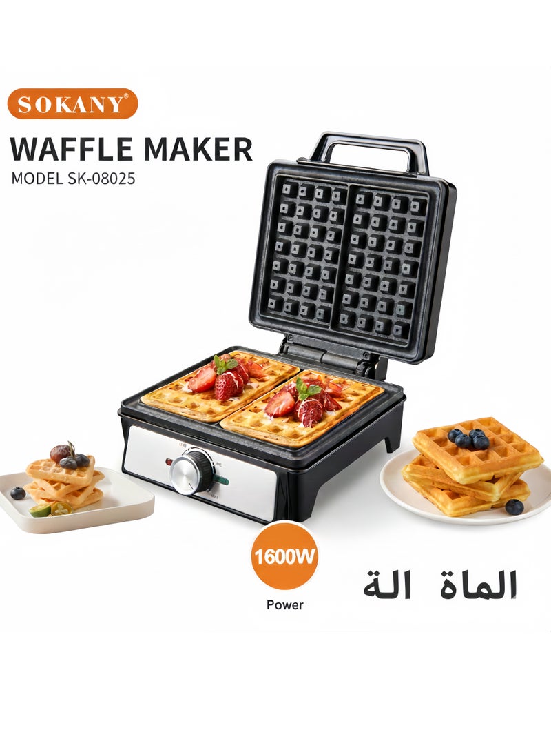 سوكاني صانعة الوافل الألمانية 2 لوح كبير من مادة PTFE غير لاصقة بقدرة 1600 وات وتحكم في درجة الحرارة قابل للتعديل SK-08025 أسود - Image 1