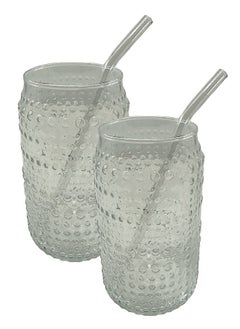 YOLO Glass Tumbler Set of 2 Piece glass with glass straw 340ml each  - Image 1