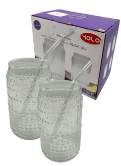 YOLO Glass Tumbler Set of 2 Piece glass with glass straw 340ml each  - Image 4