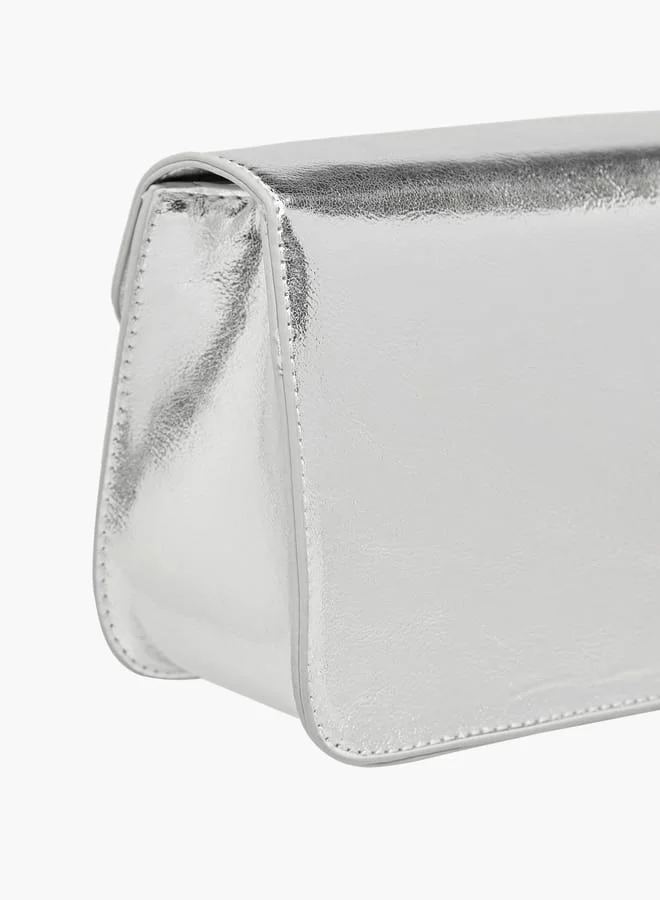 Flora Bella By Shoexpress Women's Metallic Crossbody Bag with Magnetic Closure and Chain Strap