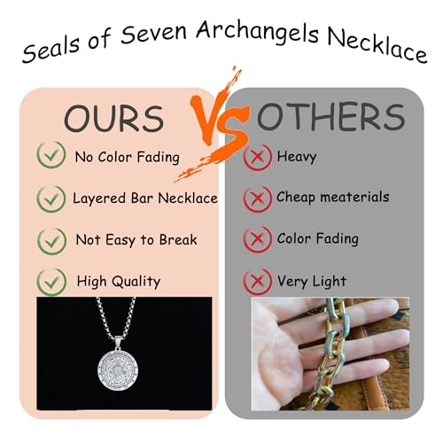 FLYUN Seal of The 7 Archangels Pendant Necklace for Men,Seven Archangels Protection Necklace for Men, Mens Spiritual Talisman Amulet Jewelry (A5-SILVER&GOLD) - Image 5