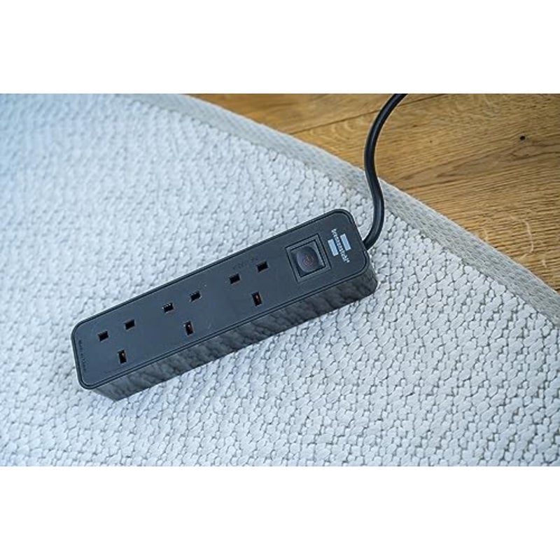 Ecolor 3-way extension lead with 1, 5m cable and On/Off switch, 90° angle of sockets, black - Image 2