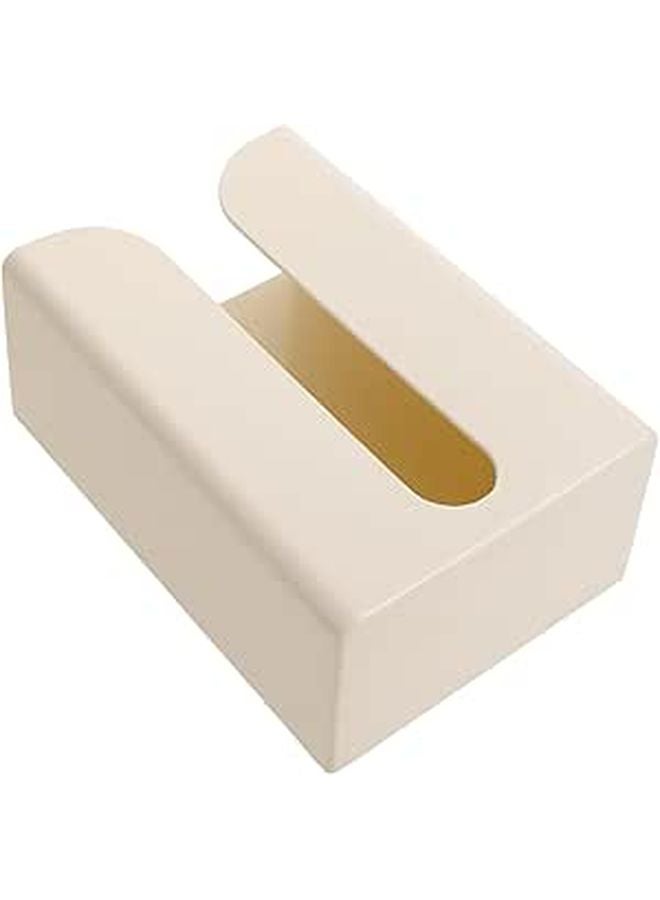 Wall Mounted No Drill Tissue Box Holder Cream White With 2 Hooks Bathroom Kitchen Organizer - Image 1