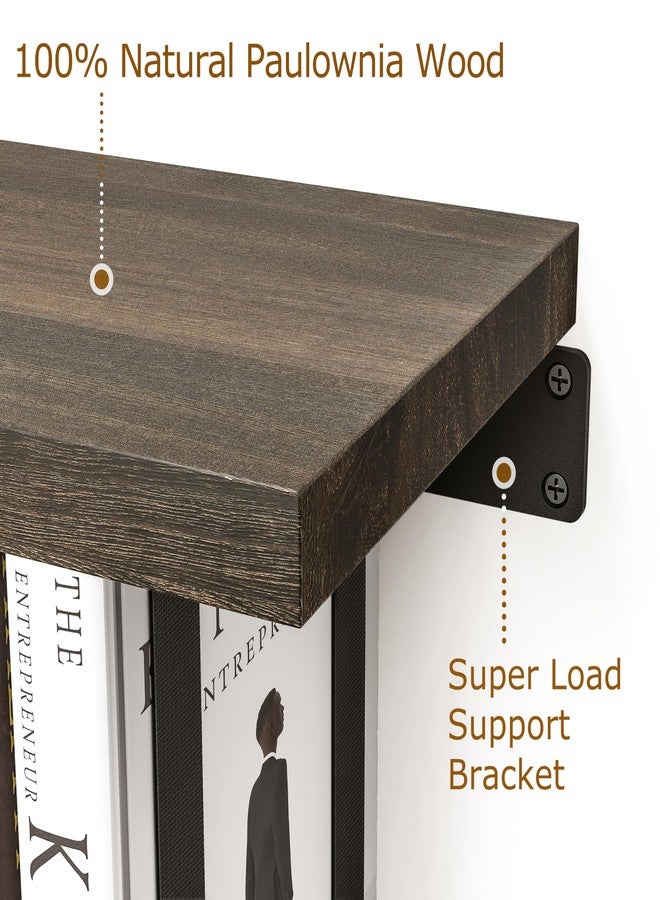 NANATI 2 Set of Floating Bookshelf with Super Load-Bear Shelf Brackets, Paulownia Wood Invisible Bookshelf, Hanging Bookshelves for Wall, Unique Space Saving Wall Bookcase - Image 2