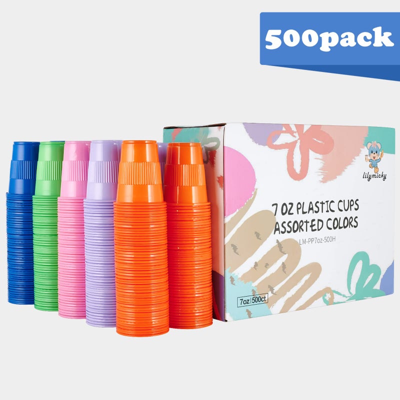Lilymicky 500 Pack 7 oz Plastic Cups  Disposable Party Drinking Cups in Assorted Colors  5 Colors  Perfect for Picnics  Celebrations and Christmas Day - Image 5