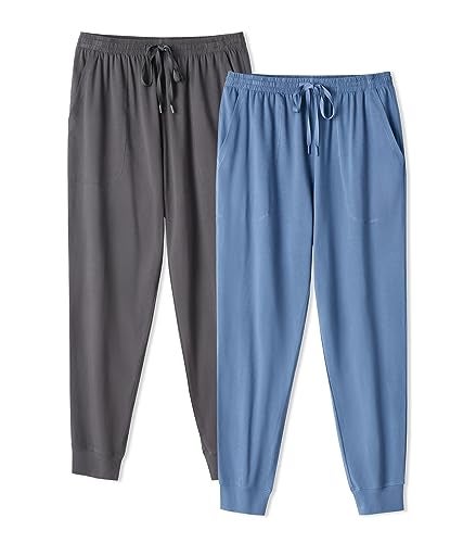 DAVID ARCHY Men's Pajama Pants Cotton Bottoms Soft Lightweight Loungewear with Drawstring and Pockets 2 Pack (XL, Dark Gray/Moonlight Blue) - Image 1