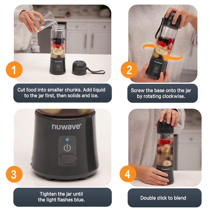 Nuwave Portable Blender with USB-C Rechargeable, 6-Blade for Crushing Ice, BPA Free 18 Oz Jar, Smoothies Blender for Travel, Office and Sports, Obsidian Gray - Image 5