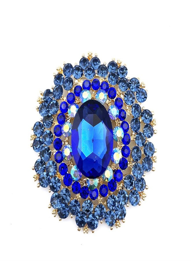 YOQUCOL Vintage Blue Cubic Zirconia Crystal Rhinestone Sunflower-shaped Wreath Brooch Pin for Women Golden Tone - Image 1
