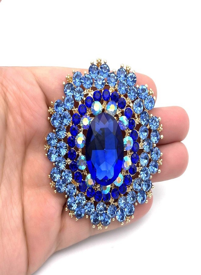 YOQUCOL Vintage Blue Cubic Zirconia Crystal Rhinestone Sunflower-shaped Wreath Brooch Pin for Women Golden Tone - Image 5