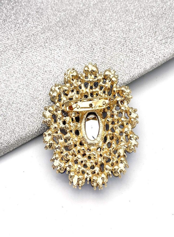 YOQUCOL Vintage Blue Cubic Zirconia Crystal Rhinestone Sunflower-shaped Wreath Brooch Pin for Women Golden Tone - Image 4