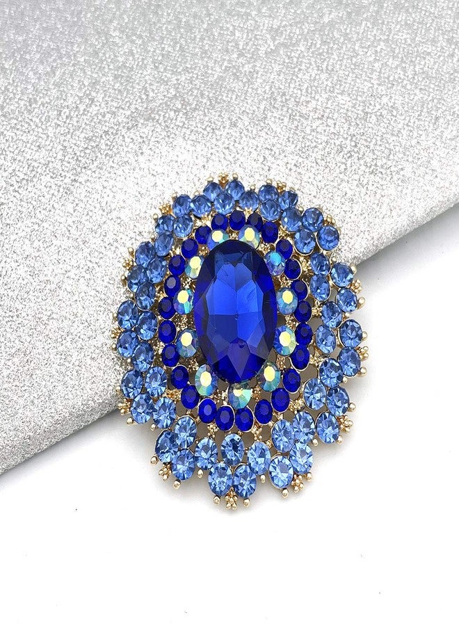 YOQUCOL Vintage Blue Cubic Zirconia Crystal Rhinestone Sunflower-shaped Wreath Brooch Pin for Women Golden Tone - Image 2