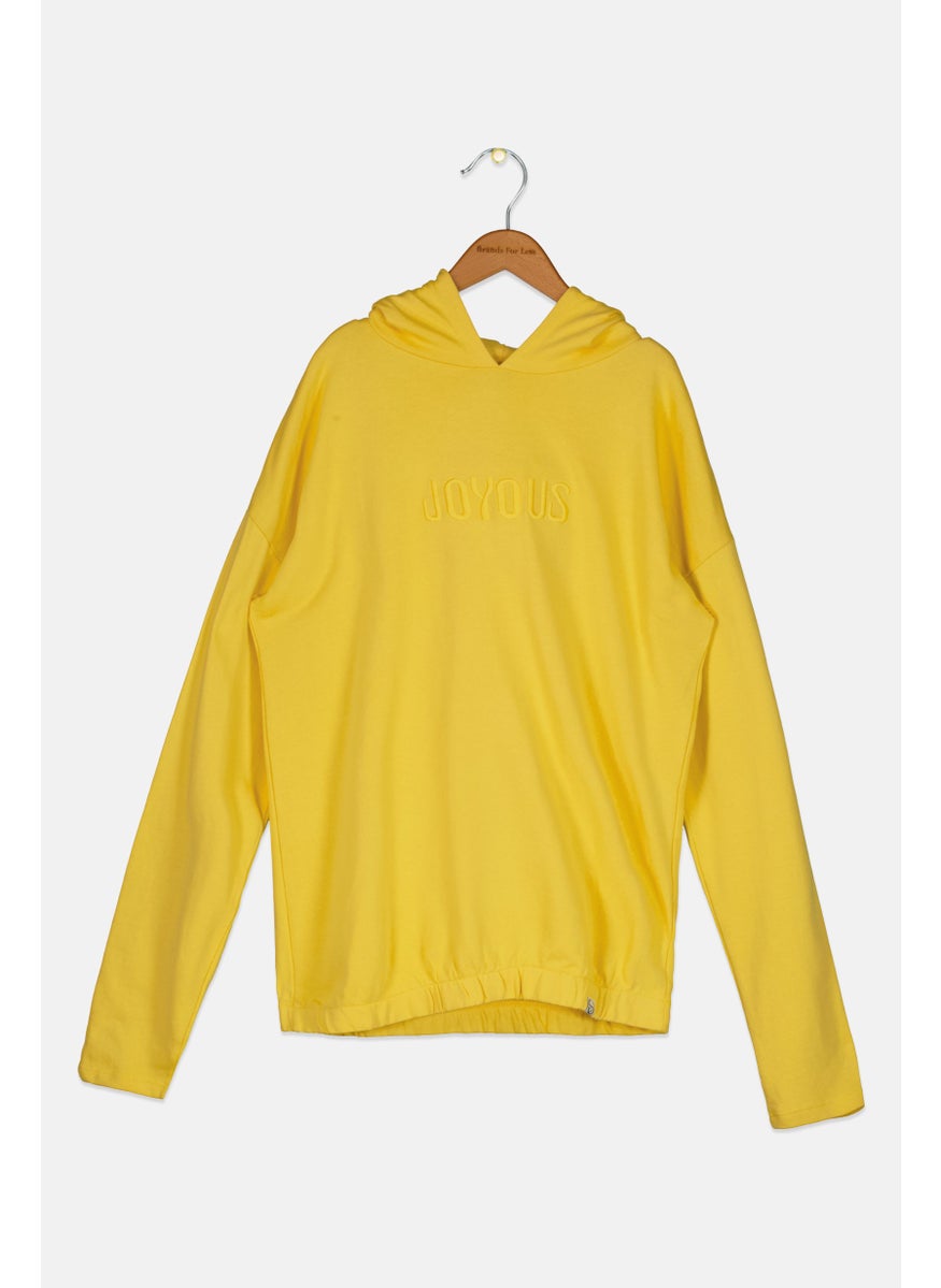 Cool Club Kids Girl Embroidered Hooded Sweatshirt, Yellow  - Image 1