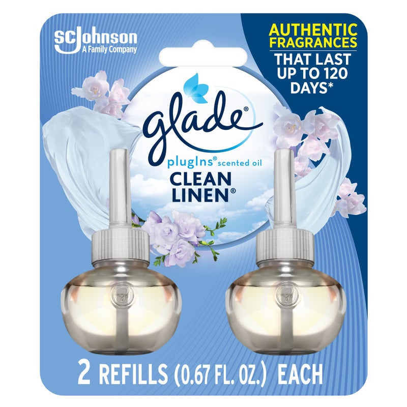 Glade PlugIns Refills Air Freshener, Scented and Essential Oils for Home and Bathroom, Clean Linen, 1.34 Fl Oz, 2 Count - Image 1