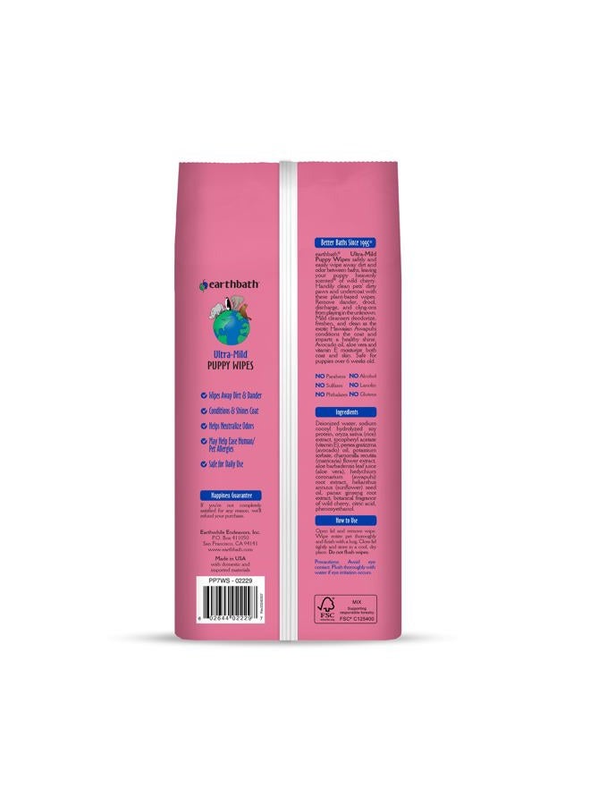 earthbath® Ultra-Mild Puppy Wipes, Wild Cherry, Cleans & Conditions, 100 ct plant-based wipes in re-sealable pouch - Image 2