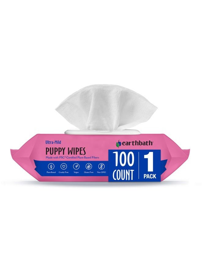 earthbath® Ultra-Mild Puppy Wipes, Wild Cherry, Cleans & Conditions, 100 ct plant-based wipes in re-sealable pouch - Image 1