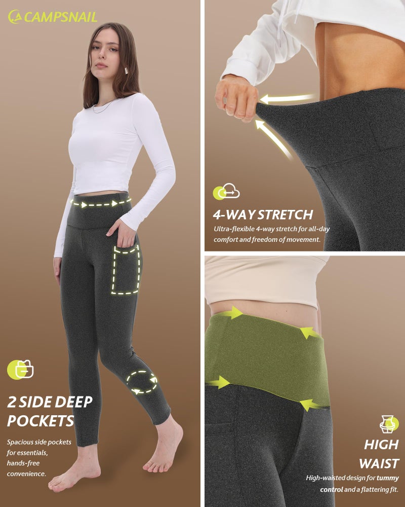 CAMPSNAIL Fleece Lined Leggings Women Water Resistant - Thick Thermal Warm Winter High Waisted Pants with Pockets for Snow - Image 4