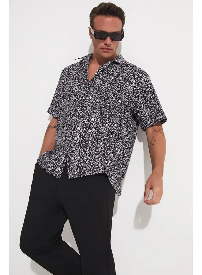 JUNE June Exclusive Men Short Sleeve Patterned Shirt Navy