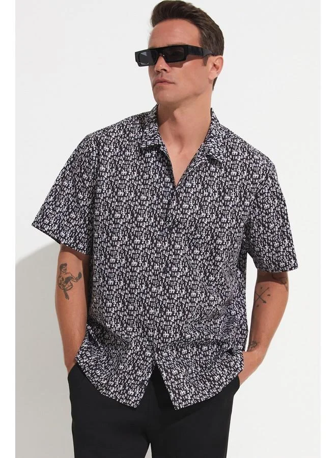 JUNE June Exclusive Men Short Sleeve Patterned Shirt Navy
