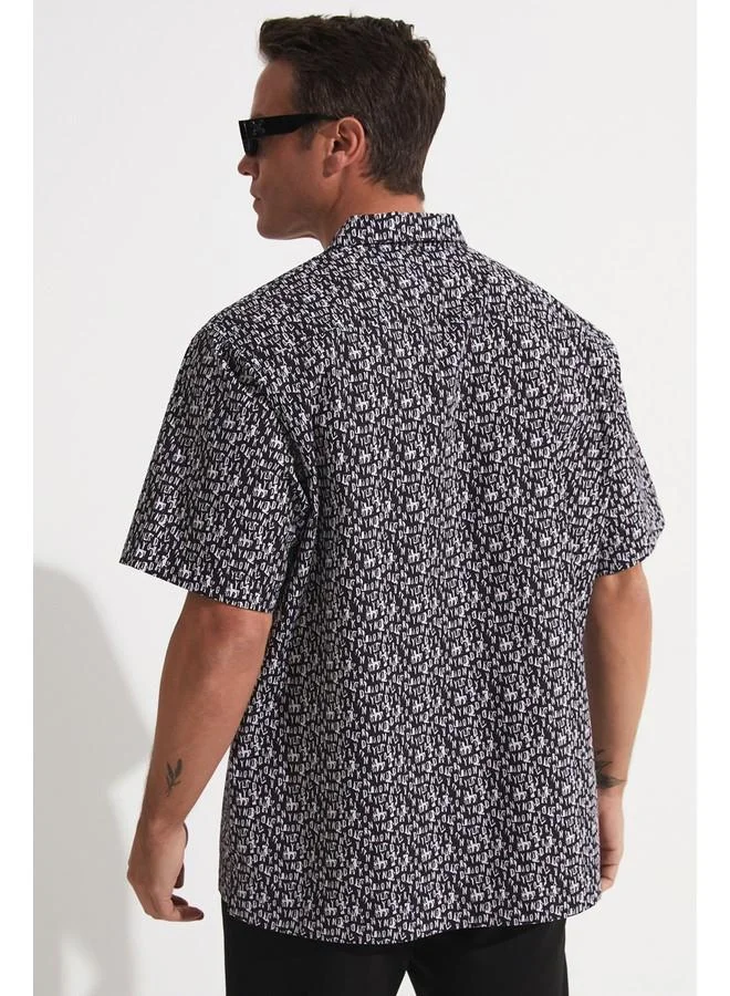 JUNE June Exclusive Men Short Sleeve Patterned Shirt Navy
