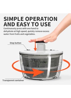 Generic 5L Salad Spinner, Manual Salad Mixer, Easy Press Large Vegetable Dryer with Bowl and Filter Plate, Suitable for Dehydrate Fruits, Vegetables, Salads, Pasta, 24.5*15*24.5cm  - Image 3