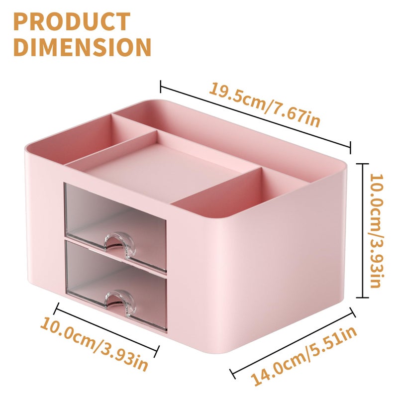 Marbrasse Pen Organizer with 2 Drawer, Multi-Functional Pencil Holder for Desk, Desk Organizers and Accessories with 5 Compartments + Drawer for Office Art Supplies (Pink) - Image 4