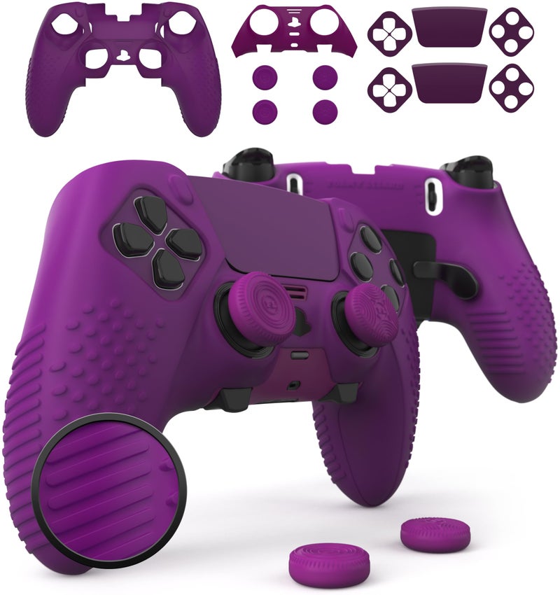 Foamy Lizard Eclipse PS5 Edge Controller Skin Combo Set | Dock Compatible, Protector Decals, Anti-Slip Soft Gel Silicone Cover, Faceplate Shell & Thumb Grips for PlayStation 5 DualSense Edge (Purple) - Image 1