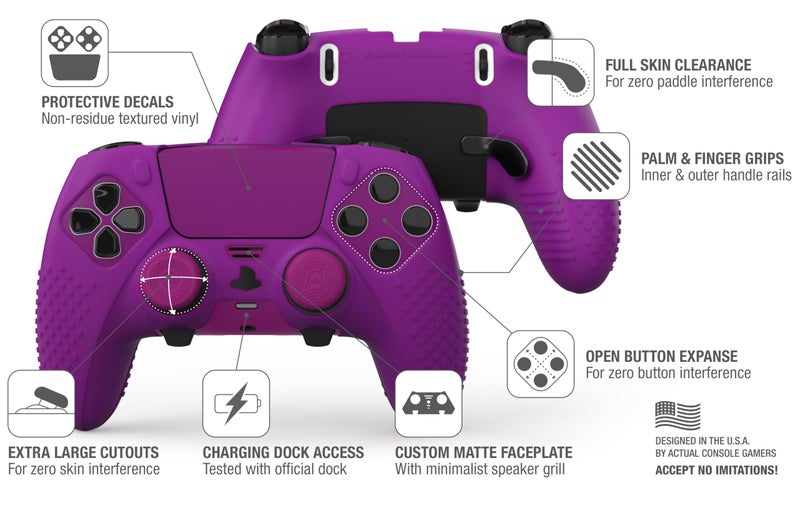 Foamy Lizard Eclipse PS5 Edge Controller Skin Combo Set | Dock Compatible, Protector Decals, Anti-Slip Soft Gel Silicone Cover, Faceplate Shell & Thumb Grips for PlayStation 5 DualSense Edge (Purple) - Image 4