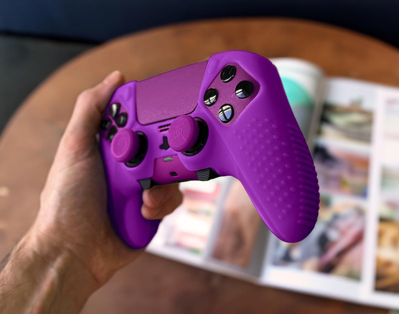 Foamy Lizard Eclipse PS5 Edge Controller Skin Combo Set | Dock Compatible, Protector Decals, Anti-Slip Soft Gel Silicone Cover, Faceplate Shell & Thumb Grips for PlayStation 5 DualSense Edge (Purple) - Image 5
