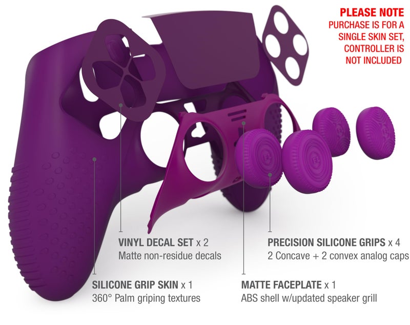 Foamy Lizard Eclipse PS5 Edge Controller Skin Combo Set | Dock Compatible, Protector Decals, Anti-Slip Soft Gel Silicone Cover, Faceplate Shell & Thumb Grips for PlayStation 5 DualSense Edge (Purple) - Image 3