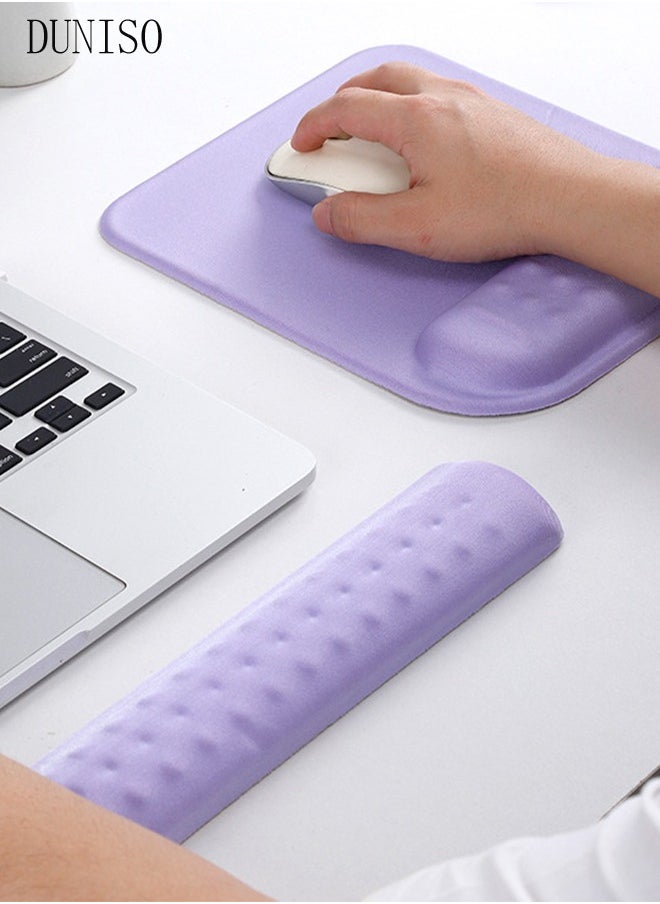 DUNISO Wrist Rest Support For Mouse Pad & Keyboard Set, Ergonomic Mousepad Non-Slip Base, Soft Memory Foam Wrist Bar And Mouse Pad Purple (21*25*2.5cm/6.5*35*2.5cm)  - Image 1