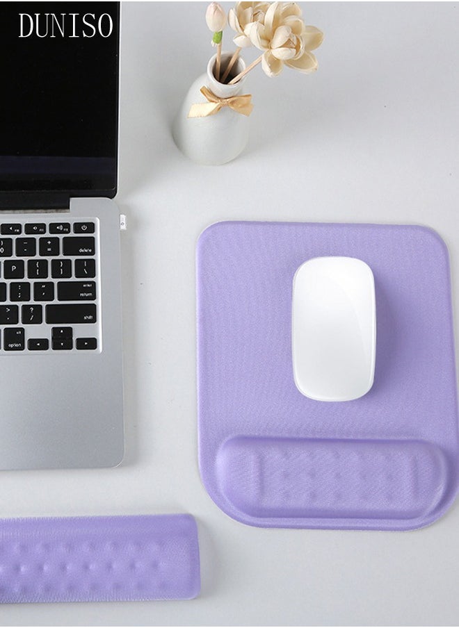 DUNISO - Wrist Rest Support For Mouse Pad & Keyboard Set, Ergonomic Mousepad Non-Slip Base, Soft Memory Foam Wrist Bar And Mouse Pad Purple (21*25*2.5cm/6.5*35*2.5cm) - Image 1