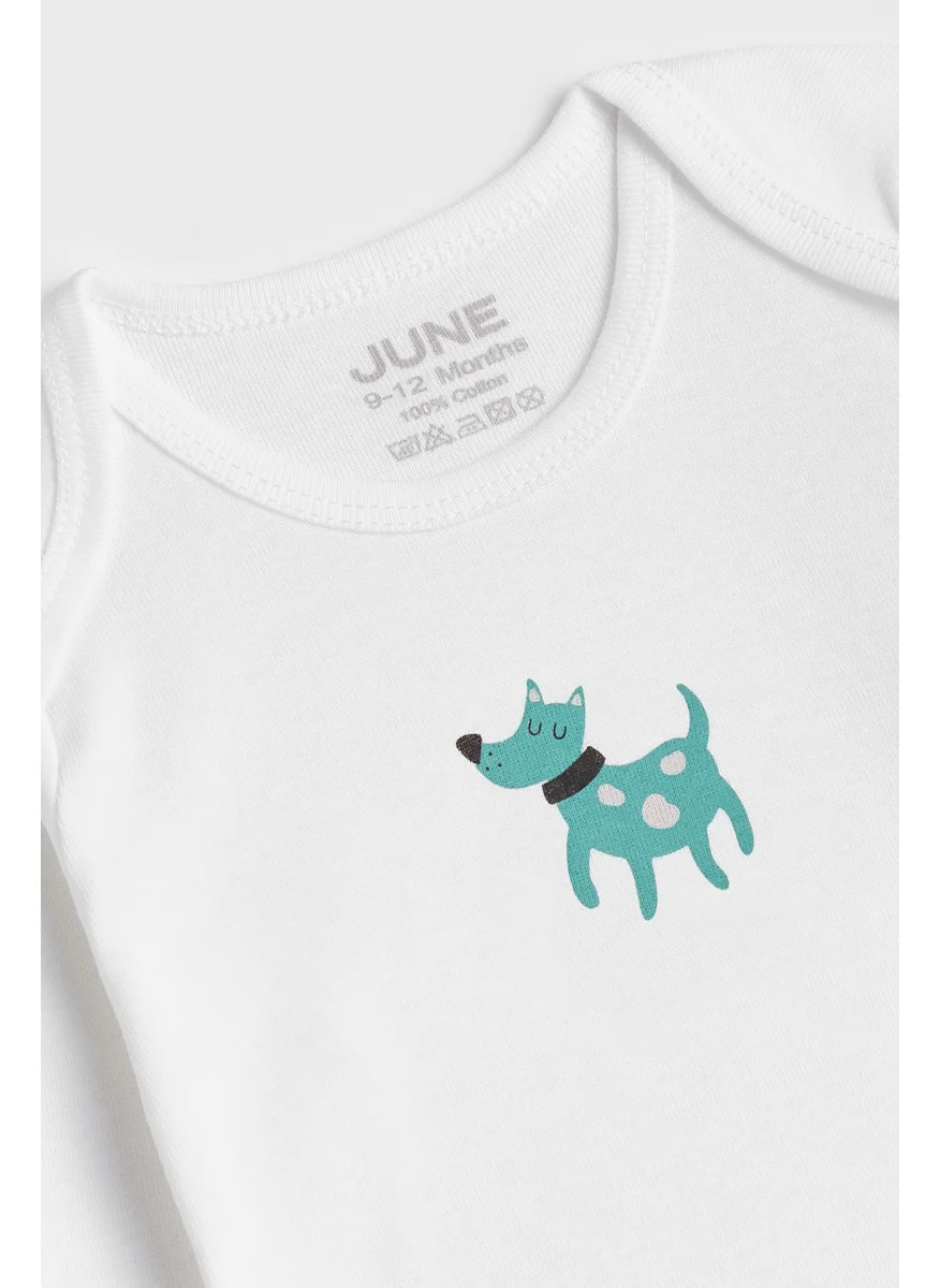 JUNE Baby Envelope Collar 5-Piece Long Sleeve Pastel Colored Animal Printed Bodysuit