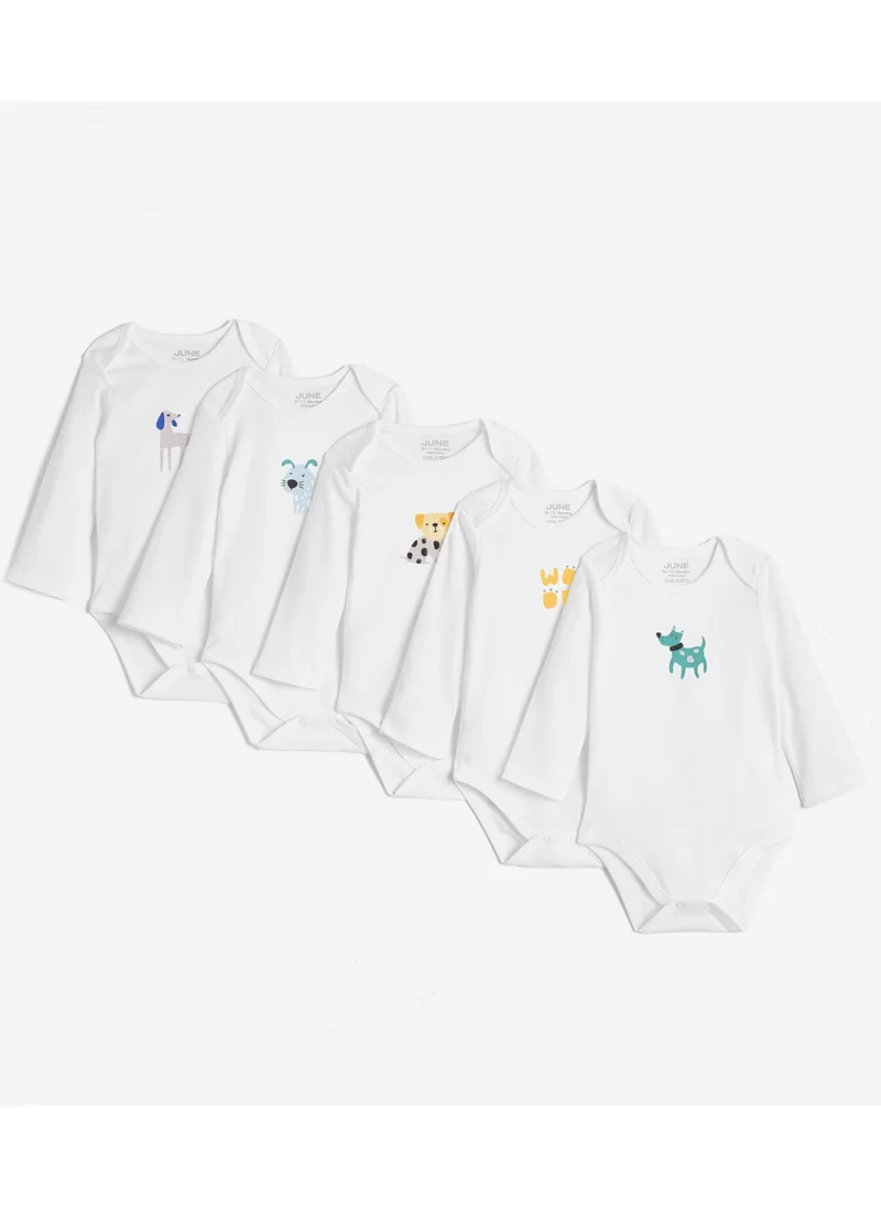 جون Baby Envelope Collar 5-Piece Long Sleeve Pastel Colored Animal Printed Bodysuit