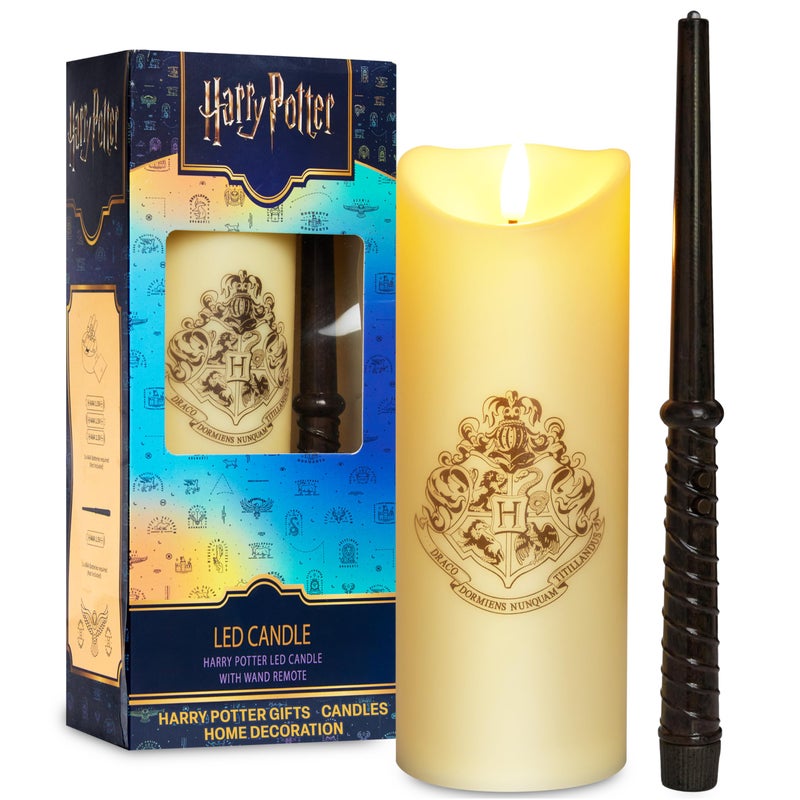 Harry Potter LED Candle with Wand Remote Control Hogwarts Crest Flameless Light for Kids 16ft Spell-Cast Range Room Decor Display Nightlight Gifts - Image 1