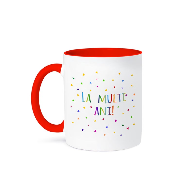 3dRose La multi ani Happy Birthday in Romanian colorful rainbow text Romania Two Tone Mug 11 oz Redmug_202050_5