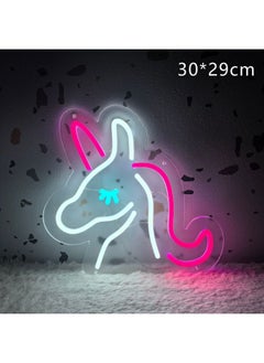 Generic LED Neon Light Creative Luminous Wall Decoration Bar Internet Celebrity Night Light Bedroom Room Atmosphere Light Ins Layout-Light Color:5v Neon Light (usb Interface Is Not Waterproof) - White + Pink Unicorn 30x29m  - Image 1