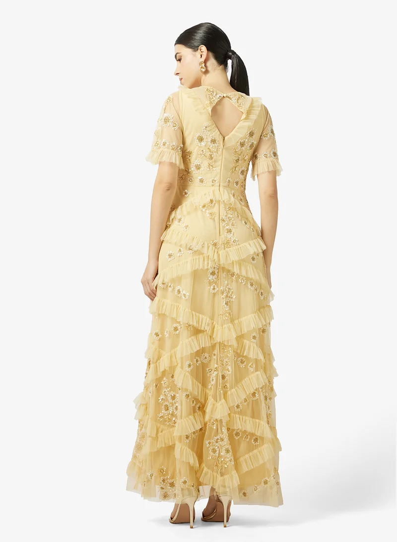 Maya Ruffle Premium Embellished Angel Sleeve Maxi