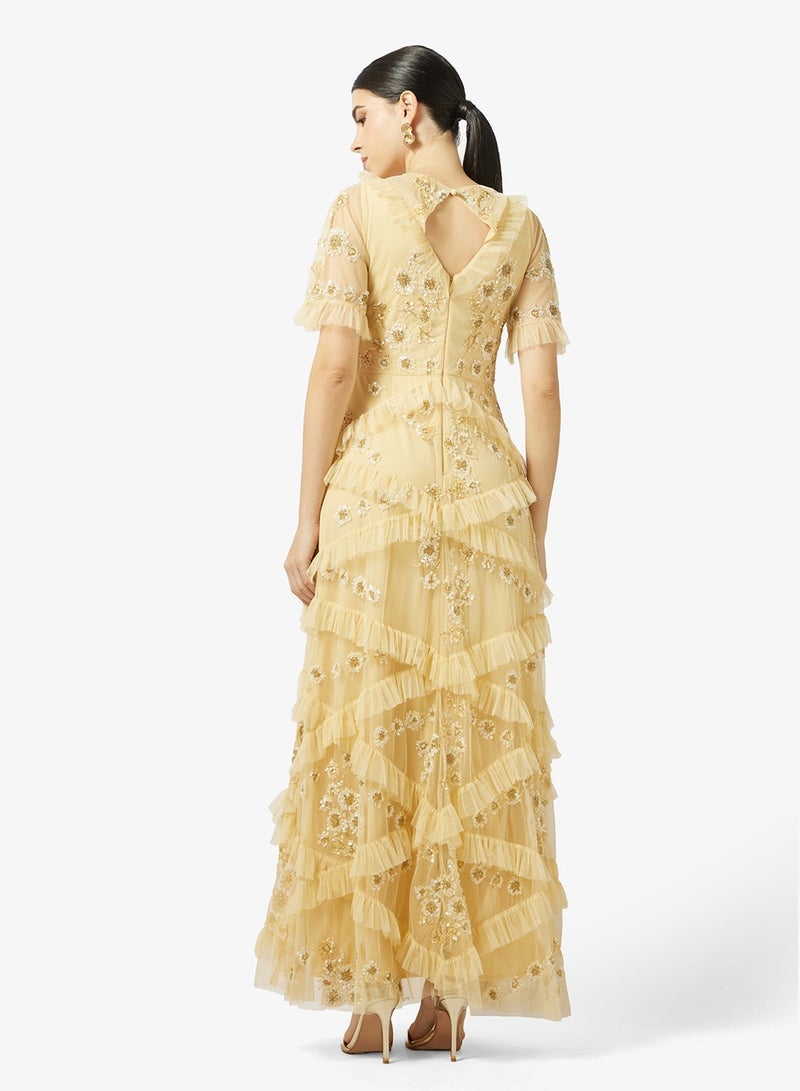 مايا فستان ماكسي بأكمام ملاك مزين بكشكشة فاخرة - Image 2